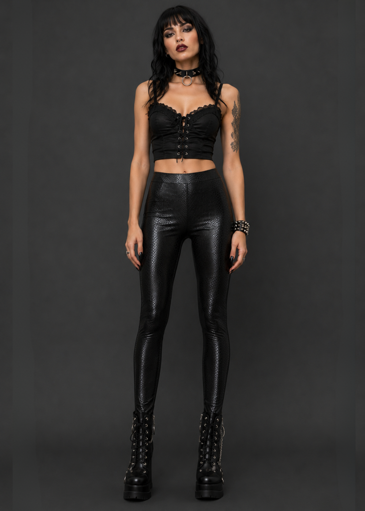 Black snake print high rise leggings - Pretty Attitude