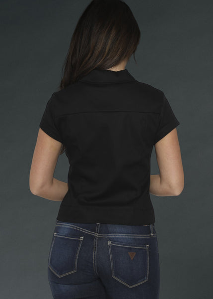 Black Gothic Short Sleeve Top with Lacing Details