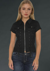 Black Gothic Short Sleeve Top with Lacing Details