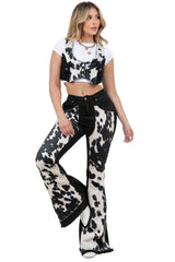 Rodeo Bell Bottom Jean in Black | Cow Print Flare Jeans