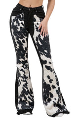 Rodeo Bell Bottom Jean in Black | Cow Print Flare Jeans