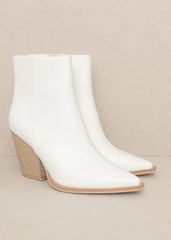 White patterned suede western ankle boots with leather wrapped heel - Sonia cowboy booties