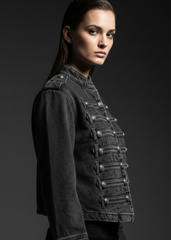 Side view of fitted black military jacket — Classic Rock style by Pretty Attitude

