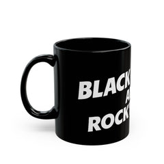 Black mug with 'BLACK ROCK' text on a white background