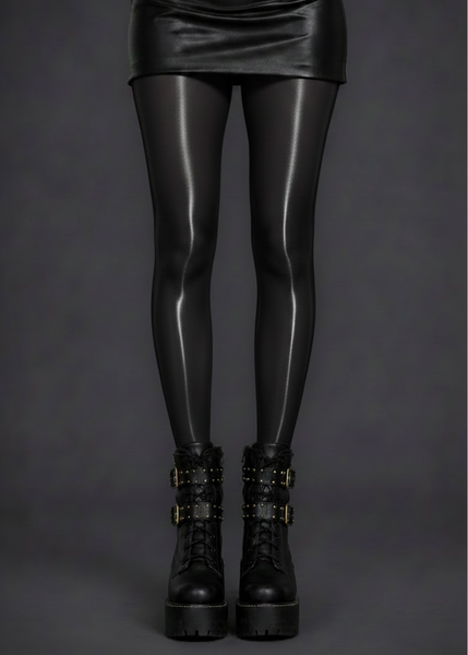 Black high shine tights – glossy silk-look hosiery for women, full length
