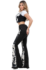 Rodeo Bell Bottom Jean in Black | Cow Print Flare Jeans