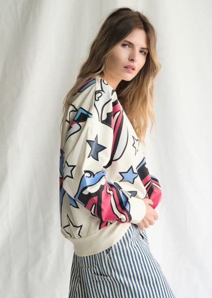 Women's Rolling Stones oversized graphic sweatshirt – relaxed fit, styled with denim
