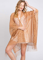 70s kimono lace boho stevie taupe duster fringe festival fall womens 