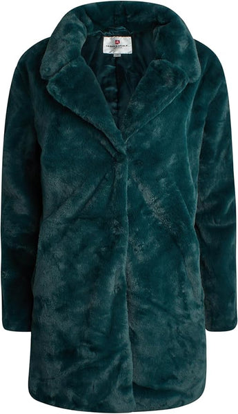 Dark Green Plush Faux Fur Coat