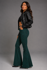 Leopard Bell Bottom Jean in Green