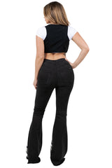 Rodeo Bell Bottom Jean in Black | Cow Print Flare Jeans