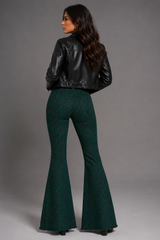 Leopard Bell Bottom Jean in Green