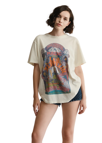 Led Zeppelin Empire Pool Tee – vintage rock graphic tee in cream, front view
