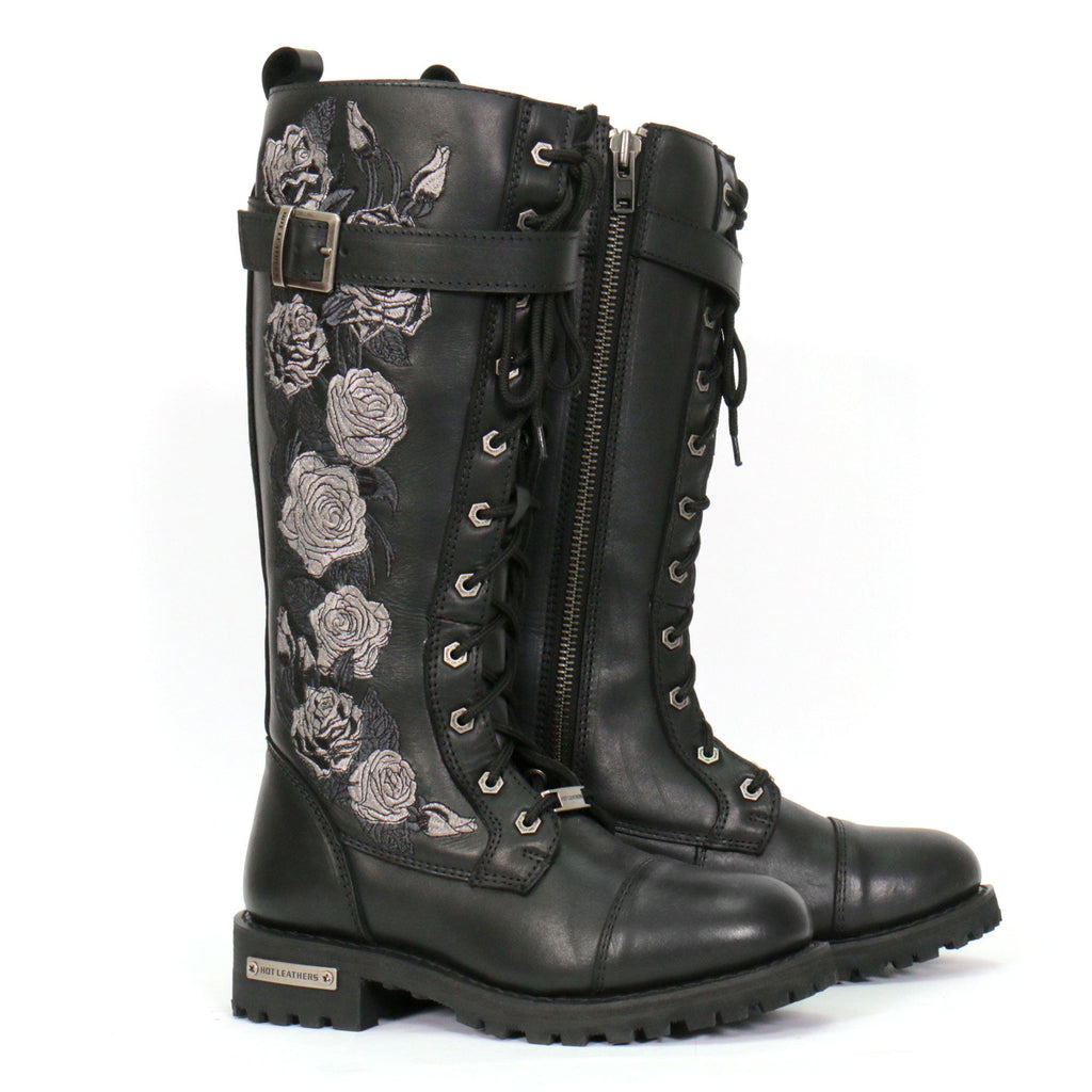 black leather boots with roses