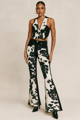 Rodeo Bell Bottom Jean in Black | Cow Print Flare Jeans