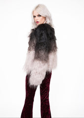 ombre shaggy plush faux fur jacket rockstar wife concert festival outfit idea 