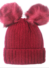 Burgundy Double Pom Beanie Hat