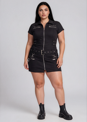 Macabre Heartdrop Goth Mini Dress with Buckles and Lacing