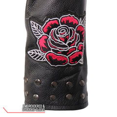 Forever Free Embroidered Rose Leather Motorcycle Biker Jacket