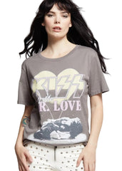 KISS Dr. Love vintage boyfriend tee in steel gray - front view with Paul Stanley Starchild graphic