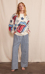 Women's oversized rock band crewneck sweatshirt – Rolling Stones print, cozy French terry
