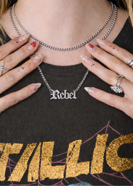 Boho rock and roll necklace silver - layering statement jewelry for festivals and concerts