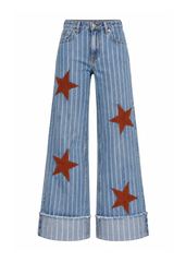 Suede star appliqué stitched onto Starlight Rodeo western jeans