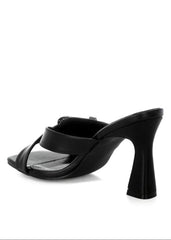 Criss-cross strap sandals with engraved silver buckle detail