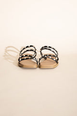 Black Studded Flat Slides Sandals