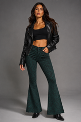 Leopard Bell Bottom Jean in Green