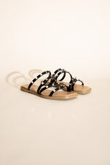 Black Studded Flat Slides Sandals