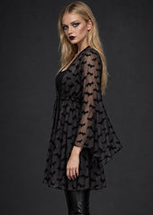 Black sheer goth kimono cover-up with dramatic bell sleeves