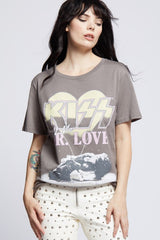 KISS Dr. Love distressed graphic tee detail - authentic vintage wash treatment