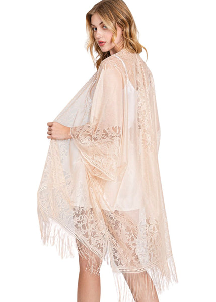 beige fringe kimono