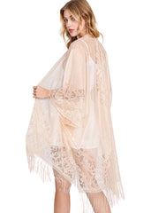 beige fringe kimono beach duster 