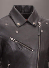black leather moto jacket