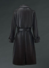 Gothic black faux leather women's overcoat with classic trench style