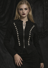 Black gothic military jacket with silver buttons and Victorian details