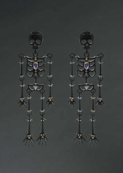 Black skull dangle earrings with crystal accents and titanium post backs

