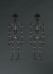 Black skull dangle earrings with crystal accents and titanium post backs


