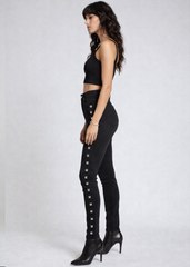 Black skinny jeans with studded details, rock n roll punk denim pants for concerts, festivals and alternative outfits