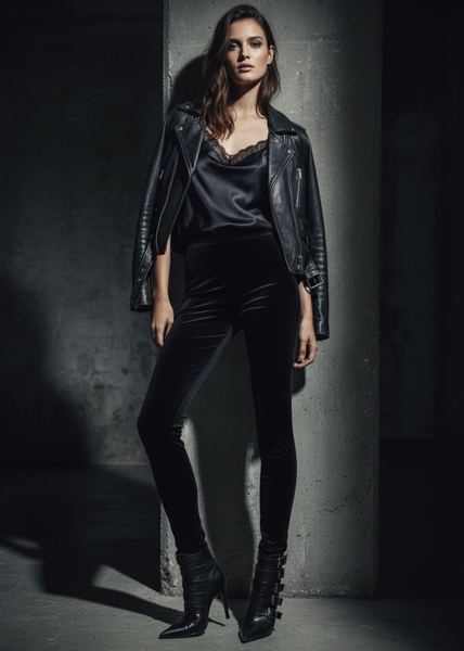 Black Velvet Leggings — Dark Rock-Luxe Editorial
