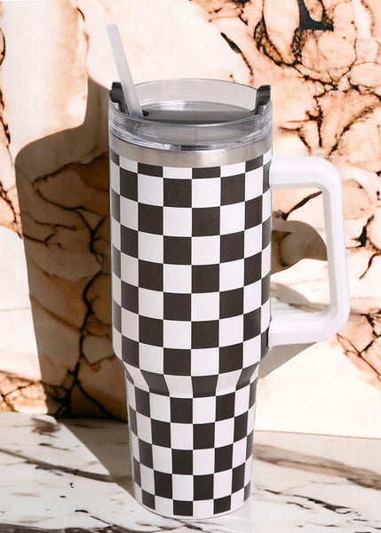 black and white checkered tumbler