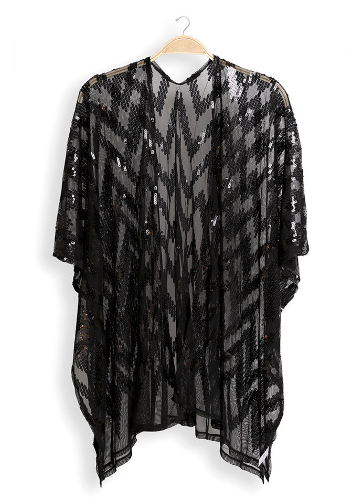 black sequin kimono glitter festival boho California style duster 
