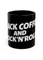 Glossy black ceramic coffee mug with vibrant white print — dishwasher safe music lover mug