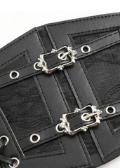 Women's black wide elastic corset belt — boho gothic waist cincher for dresses and festival outfits