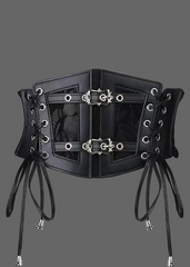 Black corset waist belt with lace-up front and snap closure — gothic wide cincher belt by Pretty Attitude
