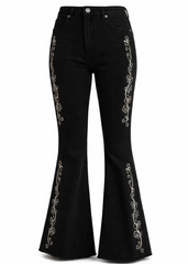 Midnight Rodeo Rhinestone Bell Bottom Jeans – High-Rise Western Flare Denim with Rhinestone Scrollwork, Made in USA