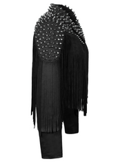 black fringe studded moto jacket festival rocker alternative goth clothing gothic 