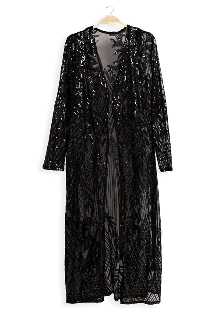 black sequin kimono dress Black Sequin Kimono Duster: Festival Rave Party Dress